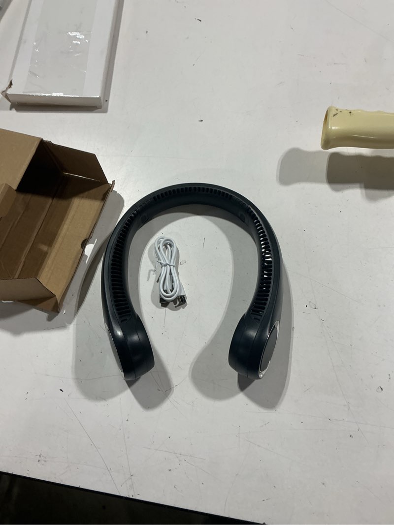 Condition photo showing Good Condition for portable neck fan, hands free bladeless, 360° cooling personal fan,wearable quiet fan for outdoor indoor, birthday gifts for men women mom dad, 4000mah battery usb rechargeable, 3-speeds( black) pure black