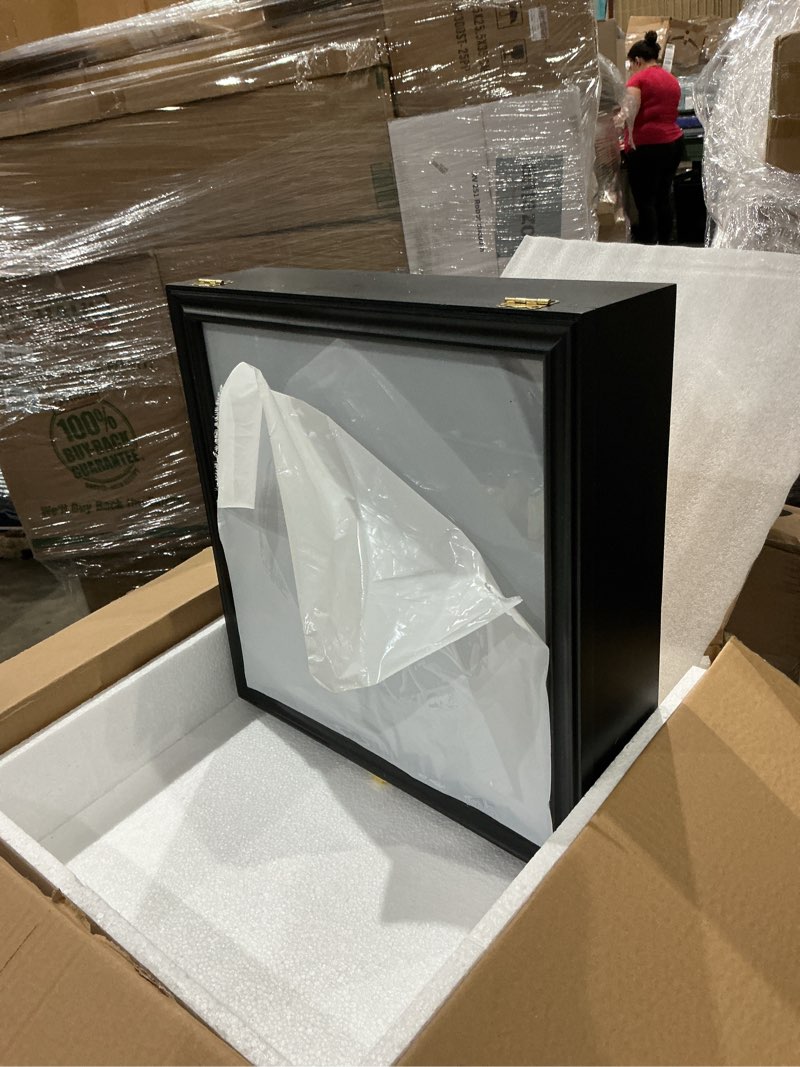 Condition photo showing Good Condition for 15'' baseball base display case cabinet 16.5" w x 16.5" h wall mount wooden box holder w/98% uv acrylic door lockable storage display box for collection black finish 15'' baseball base baseball base