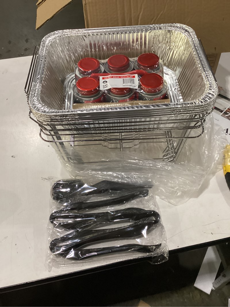 Condition photo showing As Is for (Incomplete) Alpha Living 6 Pack - Disposable Chafing Dish Buffet Set, Half Size Pans, Welded Body Food Warmers for Parties, Fuel Cans Complete Set, Warming Trays Complete Kit (with Racks)
