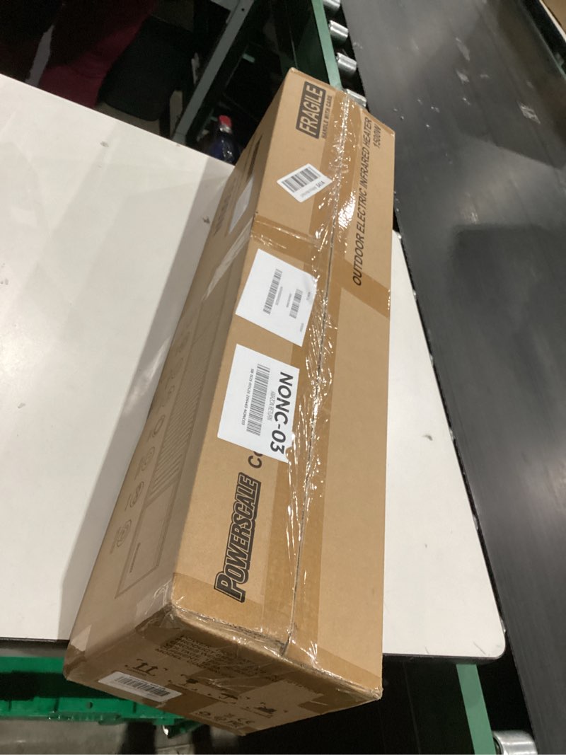 Condition photo showing As Is for Powerscale 1500W Electric Patio Heater, IP65 Waterproof, Remote, Fast Heating, 4 Heat Levels, 24H Timer & Memory Function, Wall Mounted Indoor/Outdoor Heater for Patio, Garage, Backyard, Black