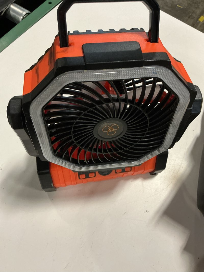 Condition photo showing As Is for (used )f6 portable rechargeable outdoor camping fan usb outdoor fan with led