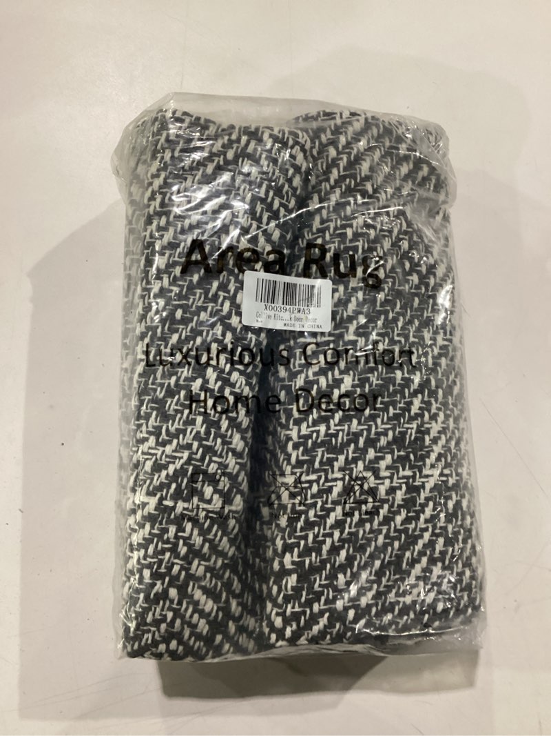 Condition photo showing New/Like New for collive kitchen runner rug, 2' x 4.3' hand-woven reversible washable rugs, grey cotton modern farmhouse bathroom mat hallway carpet for foyer bedroom entry back door decor grey/cream 2' x 4.3'