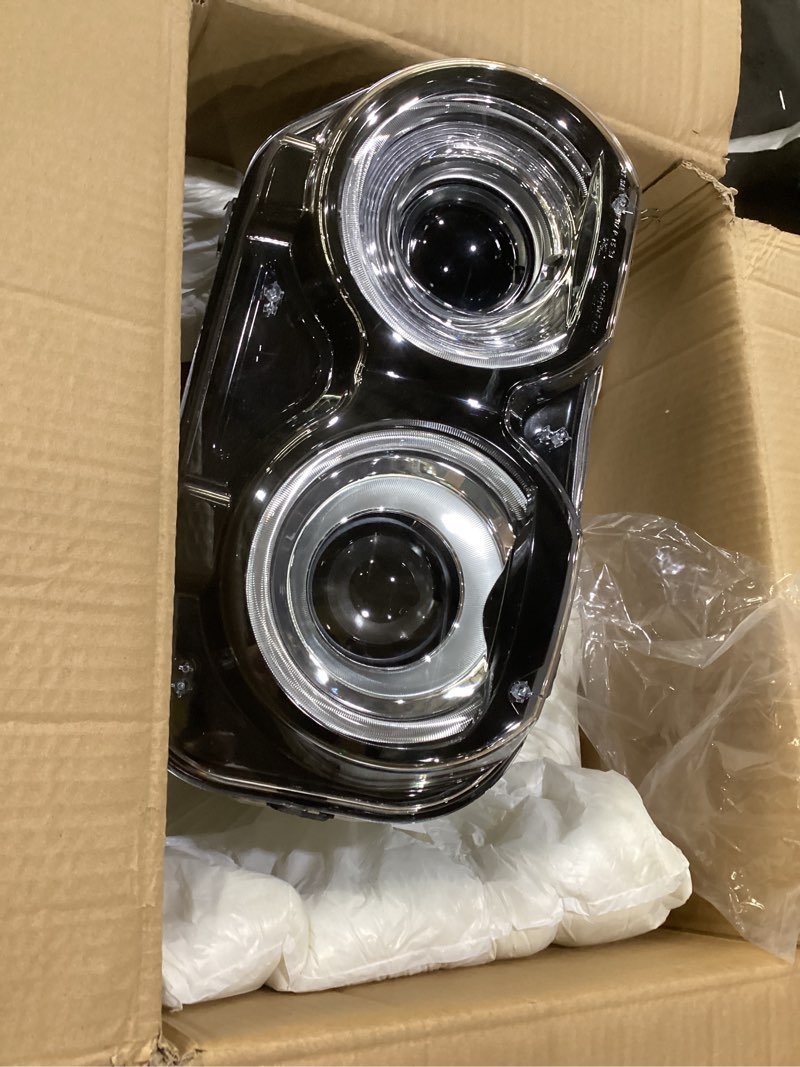 Condition photo showing As Is for hid headlights assembly w/air catcher compatible with dodge challenger 2015 2016 2017 2018 2019 2020 2021 xenon model headlamps pair with black housing head lihgt replacement driver left side left driver