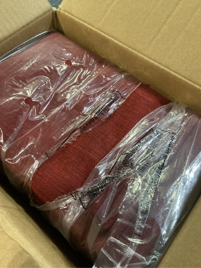 Condition photo showing Good Condition for magpie fabrics indoor outdoor waterproof square chair cushion, 18" x 18" x 2.5", 2 pack, water resistant seat cushions, for patio garden office, dark red