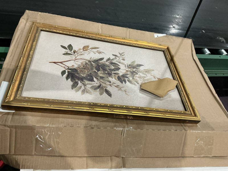 Condition photo showing Good Condition for vintage olive branch botanical framed wall art, retro gold frame rustic greenery canvas print, farmhouse decor for living room bedroom office bathroom, ready to hang olives 11"l x 9"w