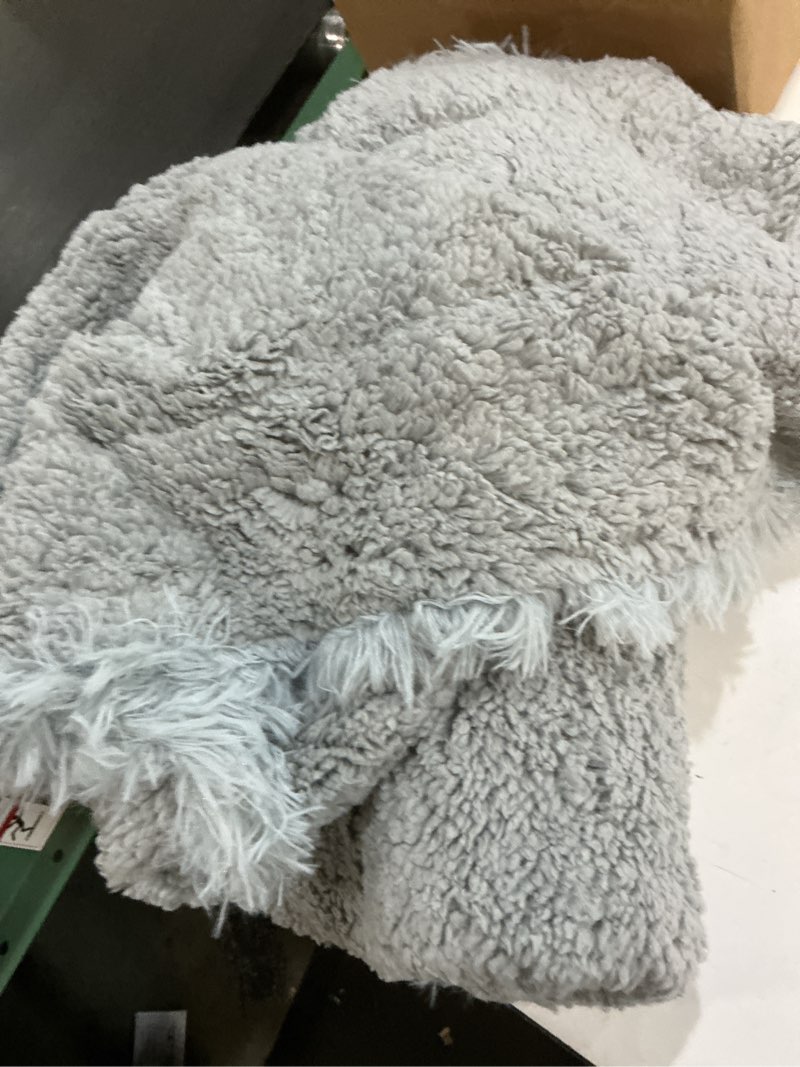 Condition photo showing As Is for super soft fluffy faux fur throw blanket for couch, fuzzy sherpa fleece cozy warm gifts for women, room decor christmas plush thick throw for men, minky teen gifts winter bedding, 50" x 60" light grey throw (50" x 60")