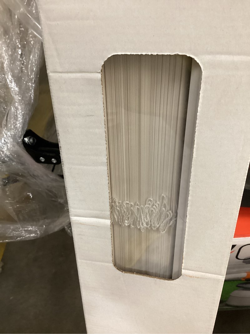 Condition photo showing As Is for mainstays cordless 1" vinyl light filtering blinds, white, 48" width x 64" length