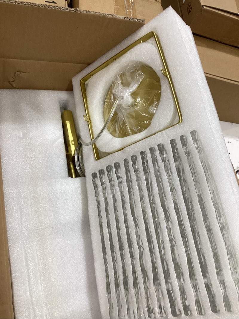 Condition photo showing Good Condition for gold pendant light fixture - modern kitchen island water ripple glass square light - adjustable hanging lighting for kitchen dining room over island - 1 pack gold 1 pack 12in
