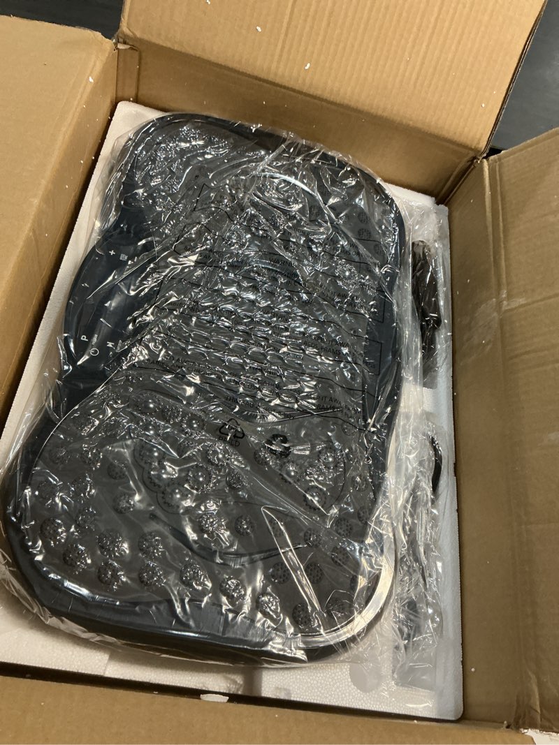 Condition photo showing New/Like New for vibration plate exercise machine, lymphatic drainage machine for weight loss, lymphatic drainage & muscle recovery, multiple speeds with bluetooth & remote, max user weight 330lbs pure black