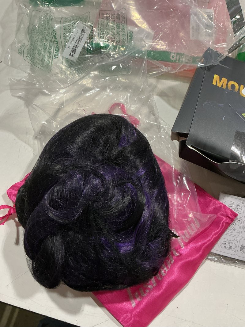 Condition photo showing Good Condition for ombre brown highlight layered wavy wigs with curtain bangs for black white wome long dark brown mixd blonde wig with bangs synthetic blonde highlight for daily party use 24inch