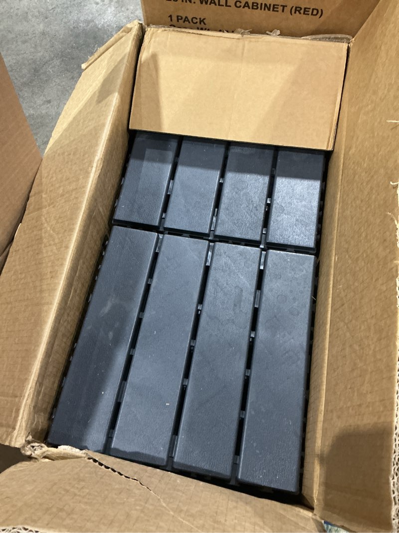 Condition photo showing As Is for )outdoor striped pattern square plastic interlocking flooring deck tiles (pack of 34 tiles)in gray