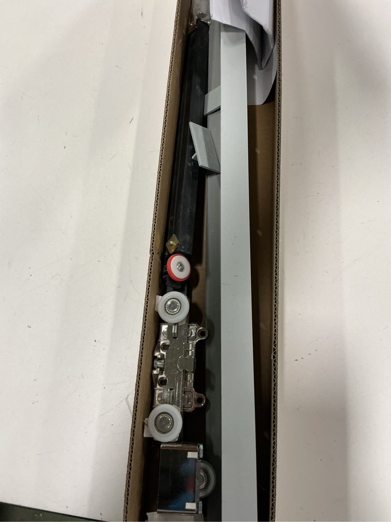 Condition photo showing As Is for 32inch Concealed Sliding Barn Door Hardware with Soft Close Mechanism, Invisible Floor Track, Fit MIN Opening Width 24in, Wall Mount System, Aluminum(Door is not Included) 32in track for 24inch opening(No door)