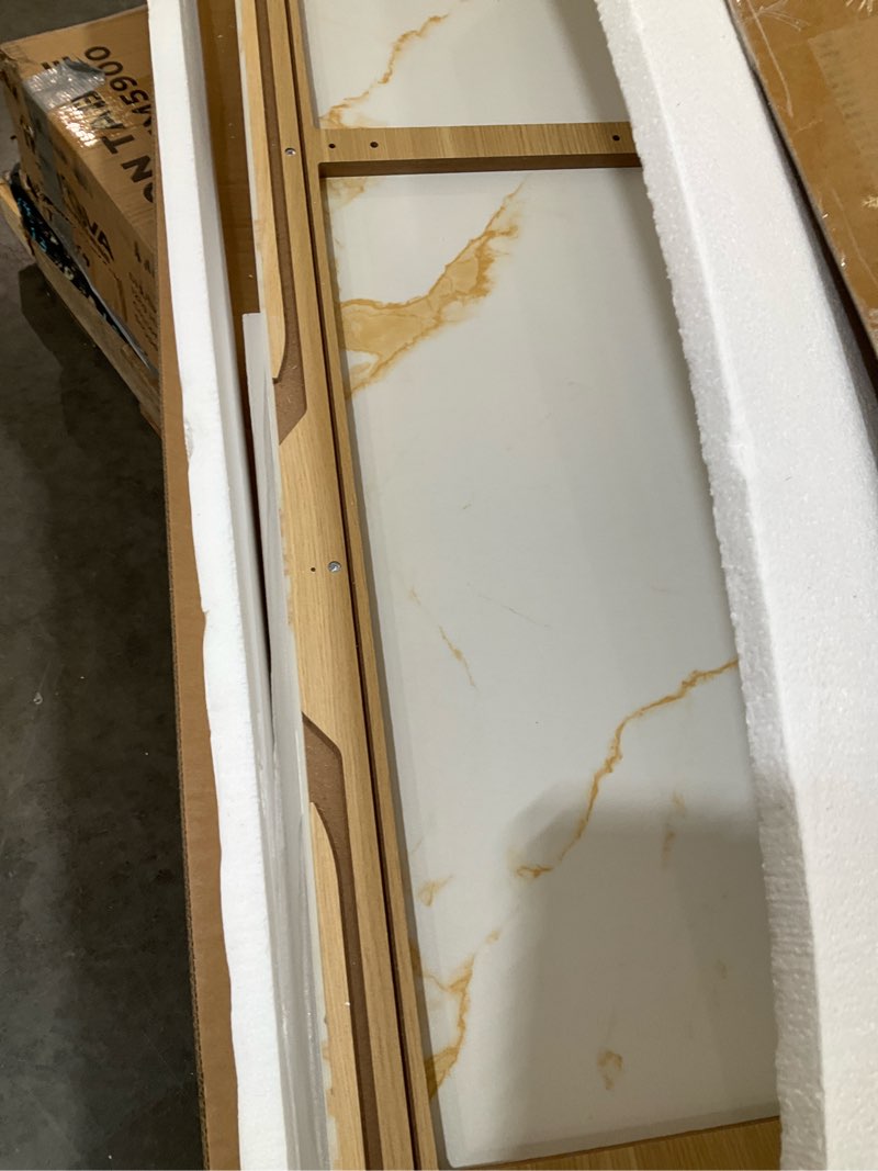 Condition photo showing As Is for 70" fluted tv stand, modern entertainment center with reeded glass door, ajustable shelves & sliding doors, tv console with large storage space, media console for living room, oak 70 inches