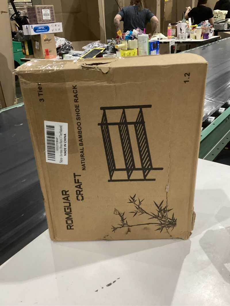 Condition photo showing New/Like New for 3 Tier Bamboo Shoe Rack for Closet Free Standing Wood Shoe Shelf Storage Organizer for Entryway Small Space Stackable 27"x11"x20" (Natural) Natural 3 Tier