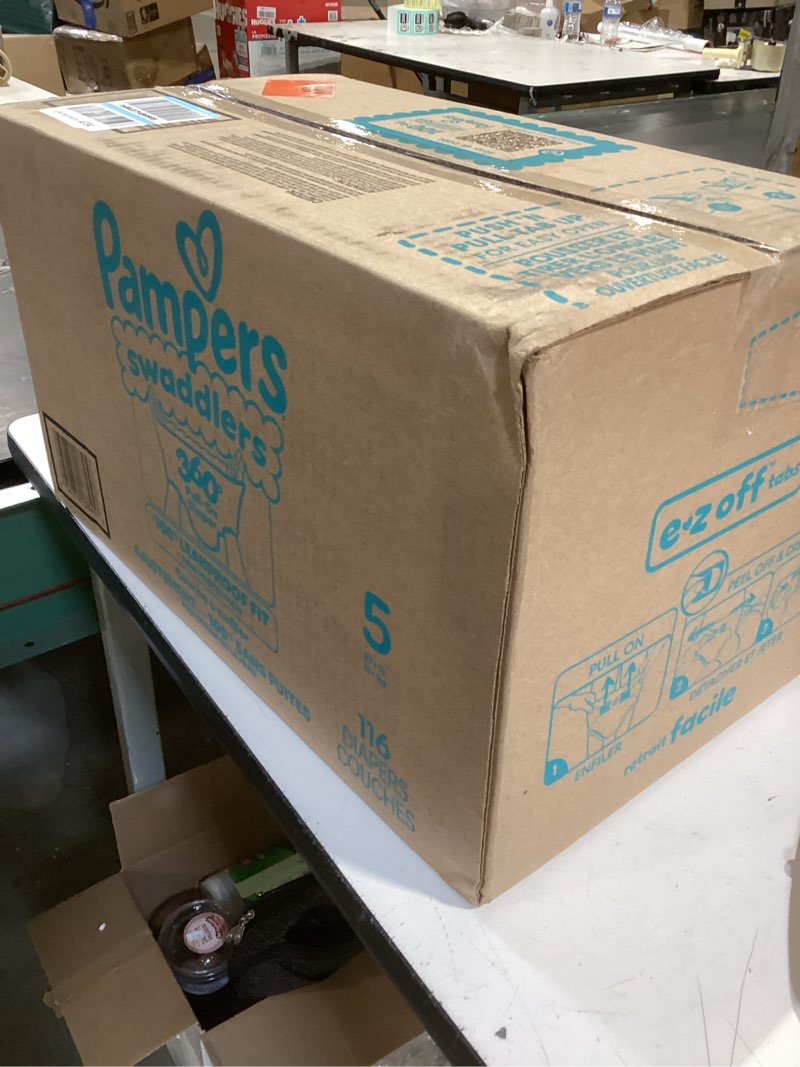 Condition photo showing New/Like New for Pampers Diapers - Swaddlers 360° - Size 5, 116 Count, up to 100% Leakproof Comfy Dry Fit, Designed for Easy Changes, Pull On Baby Diaper (Packaging May Vary) Size 5 116