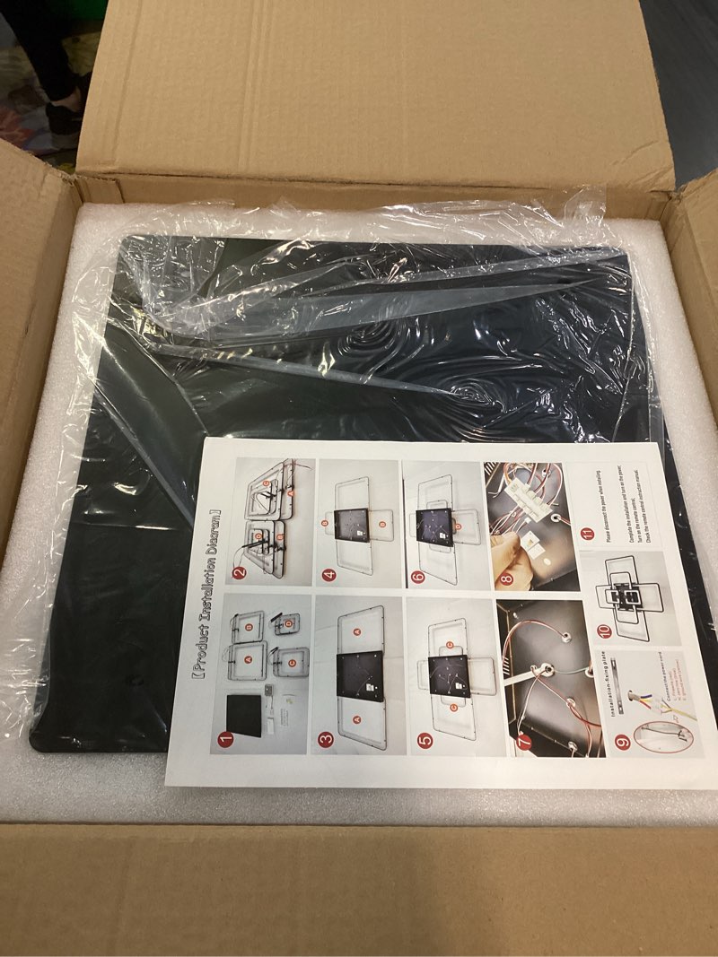 Condition photo showing New/Like New for modern led ceiling lamp, 41.7in flush mount for living room, kitchen, bedroom - dimmable, 8 square frame acrylic with remote black 8 light