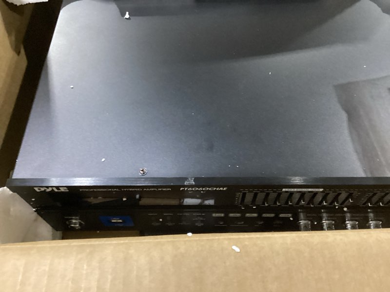 Condition photo showing As Is for not tested ****pyle bluetooth hybrid home amplifier - 6-channel 2000w rack mount power amplifier receiver w/ radio - dual 10 band eq, karaoke microphone x2, usb, rca, coax, opt, dvd inputs, hidef input and output 6 channel amplifier 2000w amplifier