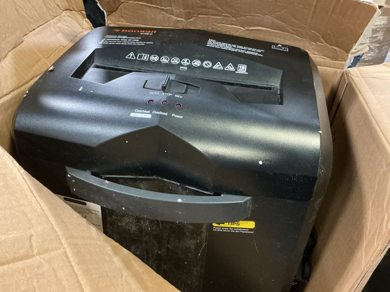 Condition photo showing As Is for Bonsaii Paper Shredder, 18-Sheet 60-Minutes Shredder for Office Heavy Duty Cross-Cut Shredder with 6 Gallon Pullout Basket 4 Casters(C149-C) 1 8 Sheet Cross Cut