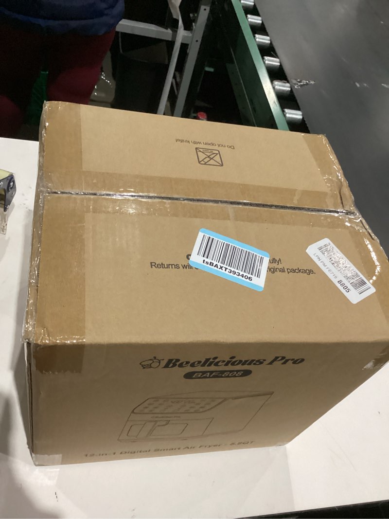 Condition photo showing As Is for Beelicious 5.8QT Large Air Fryer, 12-in-1 Digital Airfryer with Clear Window, 40+ Recipes, Flavor-Lock Tech, Shake Reminder, Compact, Quiet, Dishwasher Safe, Nonstick (Black) Dark Black