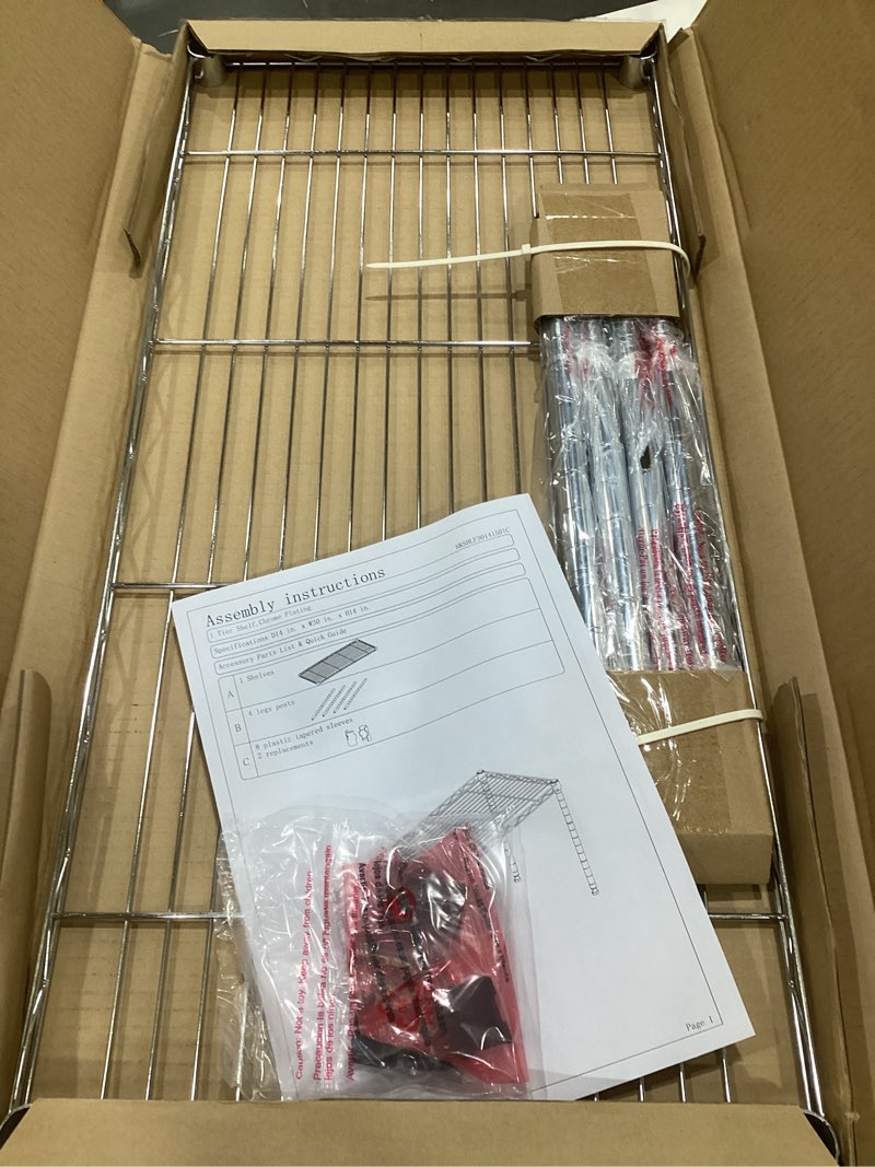 Condition photo showing As Is for simple deluxe 1-tier shelving unit, 29.92" w x 13.78" d x 14.96" h steel organizer wire rack, chrome chrome 1-shelf, 29.92" w x 13.78" d x 14.96" h