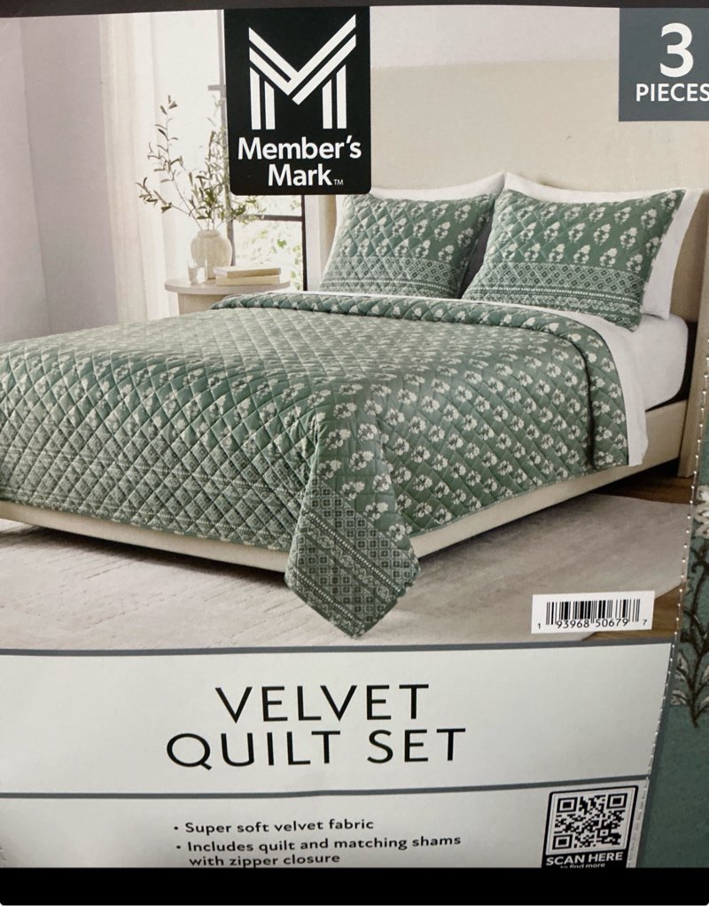 member's mark 3-piece velvet box quilt set, full/queen