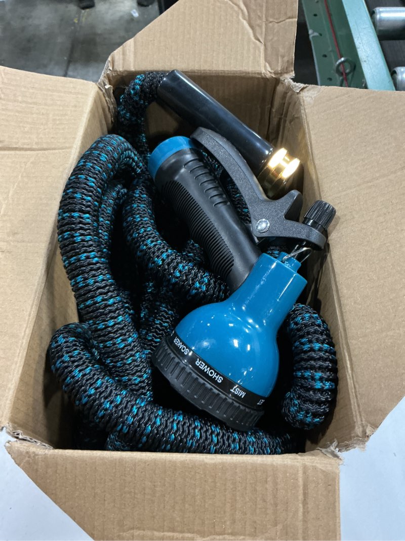 Condition photo showing Good Condition for expandable garden hose 100 ft with 10 function spray nozzle, flexible, kink free, leak-proof, ultra 