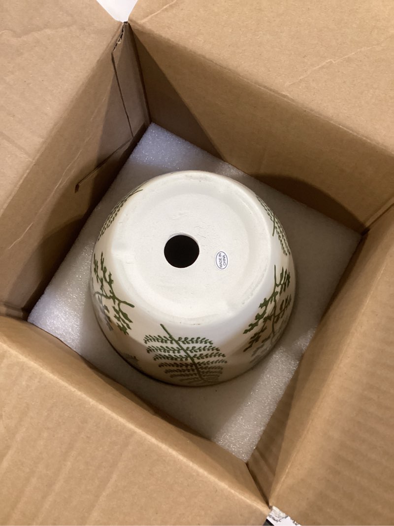 Condition photo showing Good Condition for mpotto ceramic pots for plants - 6 inch plant pot for indoor outdoor plants, ceramic planter with drainage hole and saucer, decorative round planter, gifts for plant lovers, home room decor, white 6 inch branches white