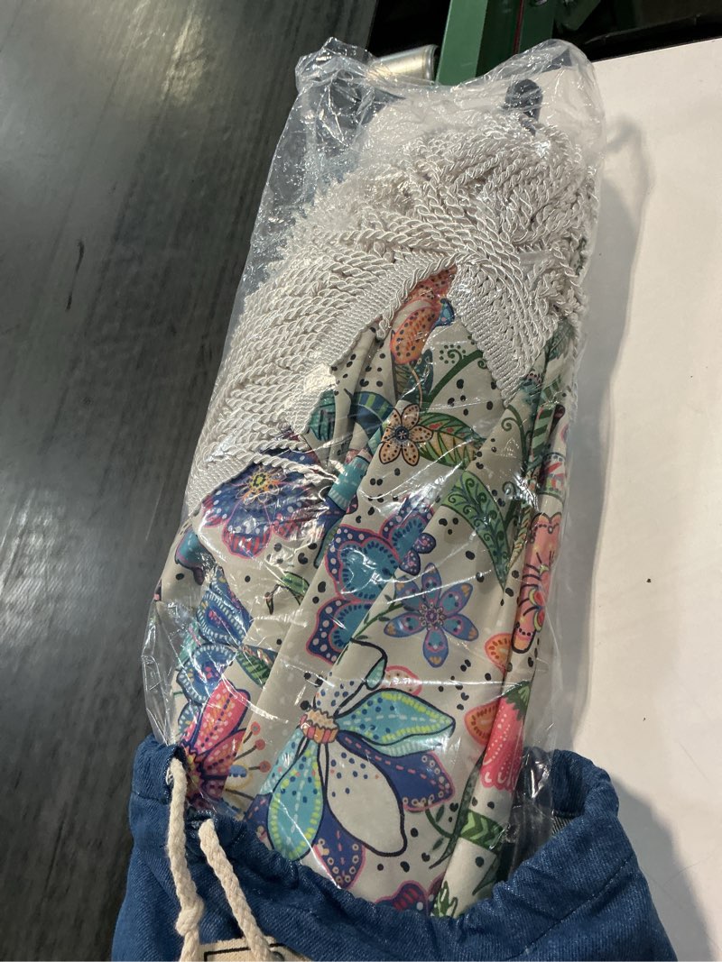 Condition photo showing Good Condition for beach umbrella for sand with sand anchor – windproof, portable sport umbrella, fringe, denim beach bag, features pointed bottom & 100% uv sun protection – bahama (flora)