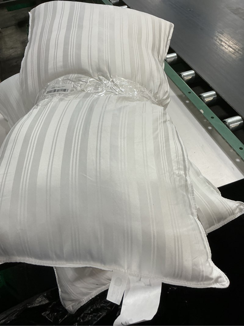 Condition photo showing As Is for downluxe down alternative pillows king size set of 2 - hotel collection soft bed pillows for sleeping, perfect for side, back and stomach sleepers, 20 x 36 king (pack of 2) horizontal stripes