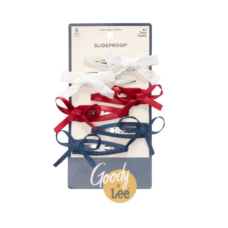 Goody x Lee Pain-Free Bow Snap Hair Clips – Strong Grip, All Hair Types, 6 Count