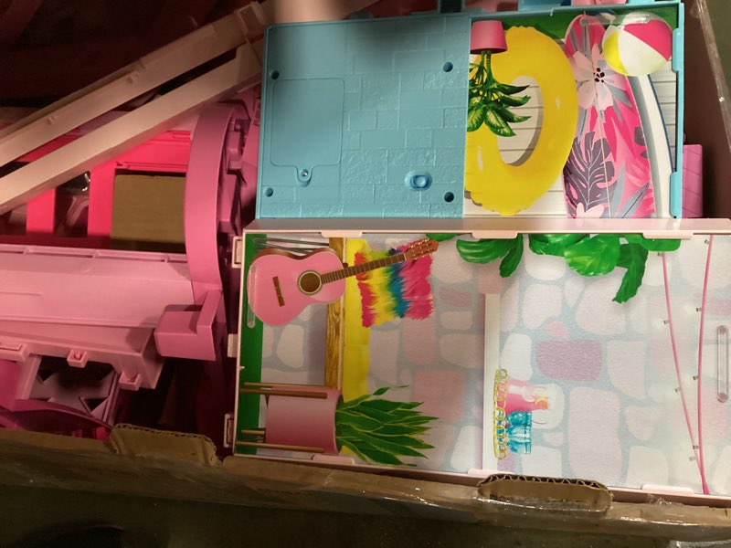Condition photo showing As Is for Barbie Dreamhouse, Pool Party Doll House with 75+ Pieces and 3-Story Slide, House Playset, Pet Elevator and Puppy Play Areas