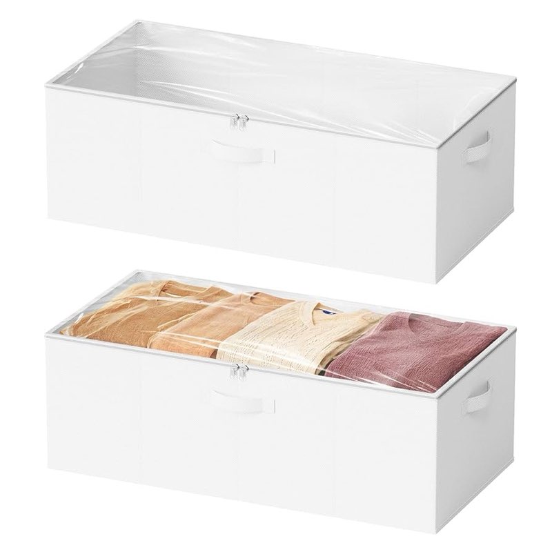 2-pack 10" High Underbed Storage Containers With Lids, Large Storage Organizer Bins For Bedroom, Dorm, Clothes, Closet, Bed Sheets, And Blankets
