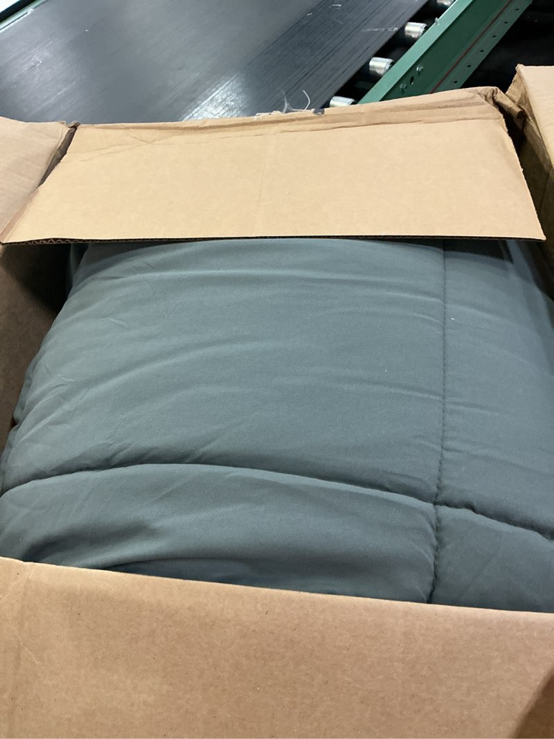 Condition photo showing As Is for Sweet Home Collection 5 Piece Comforter Set Bag Solid Color All Season Soft Down Alternative Blanket & Luxurious Microfiber Bed Sheets, Gray, Twin Gray Twin