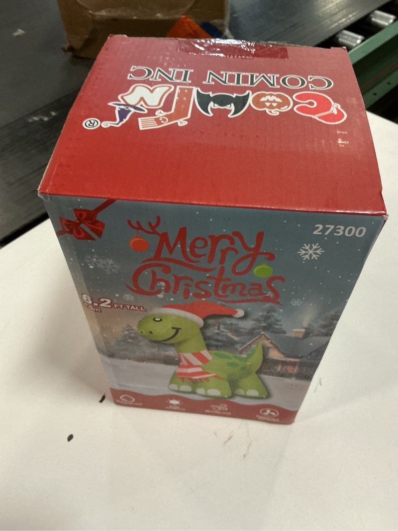 Condition photo showing New/Like New for COMIN 6.2ft Christmas Inflatables Outdoor Decorations, Blow Up Dinosaur Inflatable with Built-in LEDs for Christmas Indoor Outdoor Yard Lawn Garden Decorations