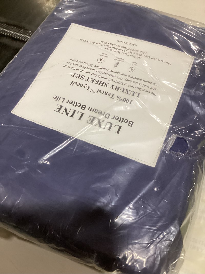 Condition photo showing Good Condition for 100% Lenzing Tencel Lyocell King Size Bed Sheet Set, 4 Piece Solid Indigo Blue Cooling Bed Sheet Set, Silky Soft & Luxury, 1 Deep Pocket Fitted Sheet & 1 Flat Sheet & 2 Pillowcases Indigo Blue King