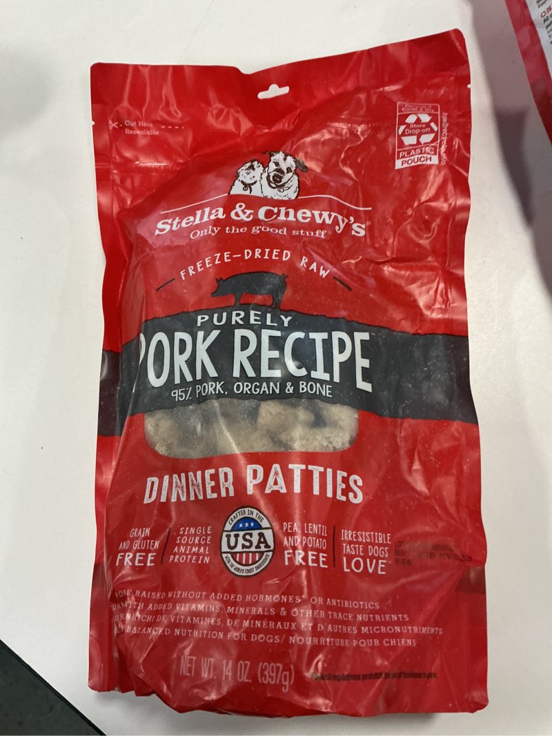 Condition photo showing Good Condition for Stella & Chewy's Freeze-Dried Raw Dinner Patties - Purely Pork Recipe - High Protein Grain-Free Puppy & Dog Food - Perfect For Picky Eaters - 14 oz Purely Pork 14 Ounce (Pack of 1)
