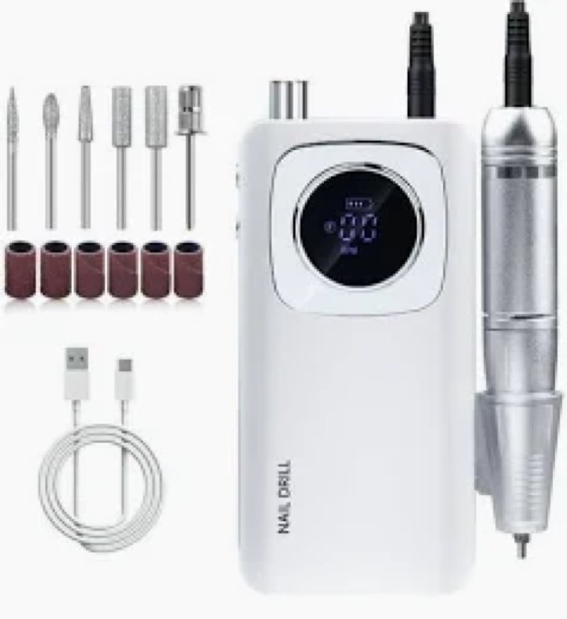 professional electric nail drill file 45000rpm, cordless nail e-file machine with 7 drill bits, 56 s