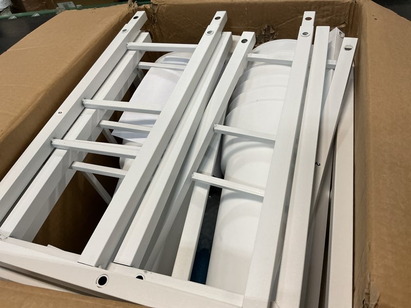 Condition photo showing As Is for PROLEE Flower Stand with 12 Buckets, Flower Display Stand with Wheels, Flower Cart, Moving Florist Bouquet Shelf, Rectangular, White