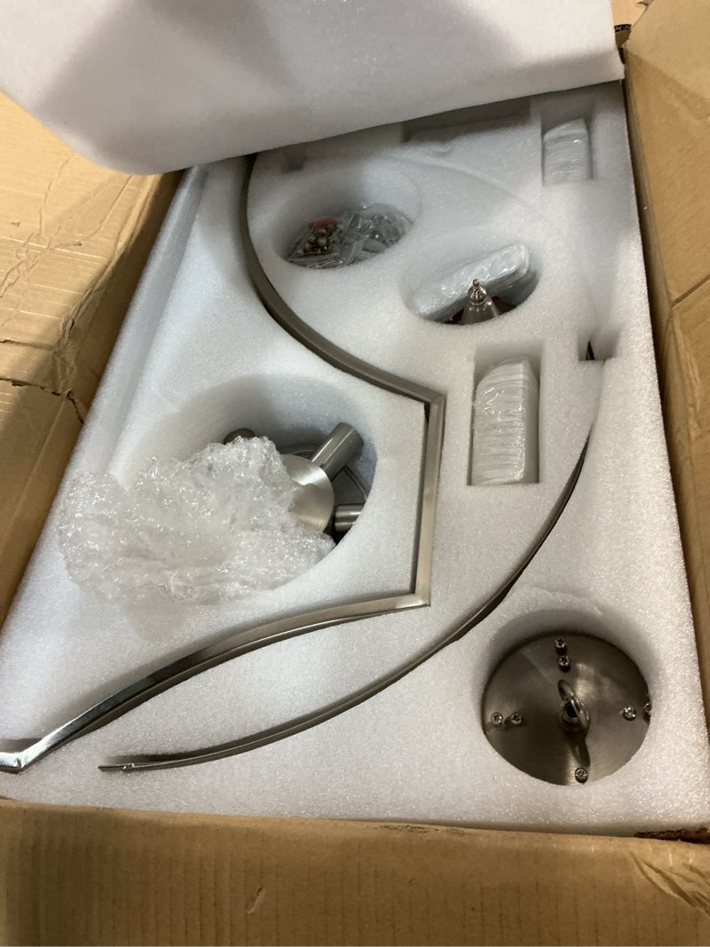 Condition photo showing Good Condition for Brushed Nickel Chandeliers for Dining Room, 22 Inch Crystal Light Fixture, 6-Light Modern Round Large Chandeliers for Kitchen Hallway Bedroom Foyer Hall, Adjustable Height Hanging Light 21.6” Brushed Nickel 6-Light