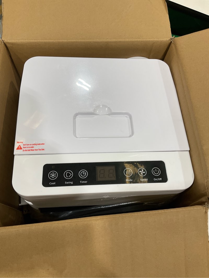 Condition photo showing As Is for portable air conditioners, 3-in-1 evaporative air cooler,cooling fans that blow cold air with 60° oscillation,9h timer,3 modes & 12 speeds, 8 ice packs, windowless portable ac for room,bedroom,office