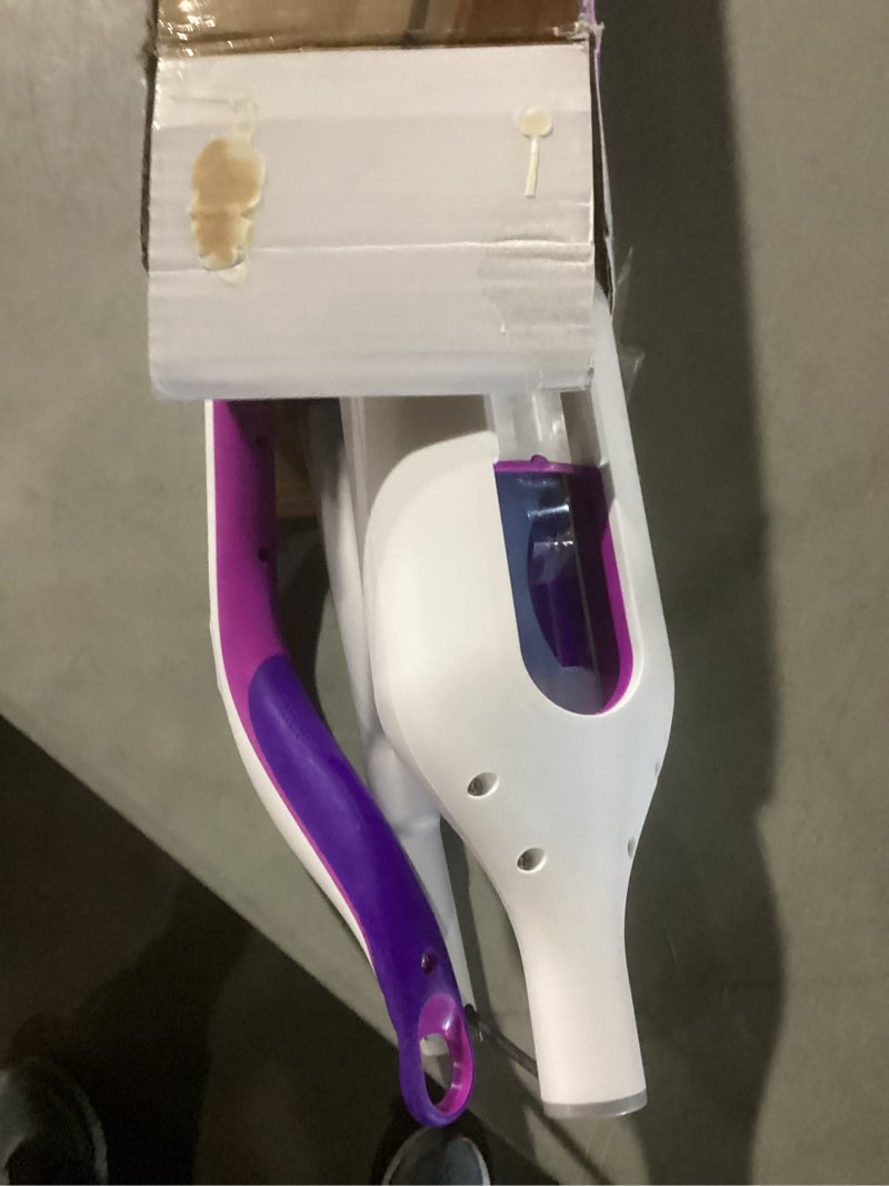 Condition photo showing Good Condition for swiffer powermop multi-surface mop kit for floor cleaning, includes powermop, 2 mopping pad refills, 1 cleaning solution with fresh scent and 2 batteries purple and white