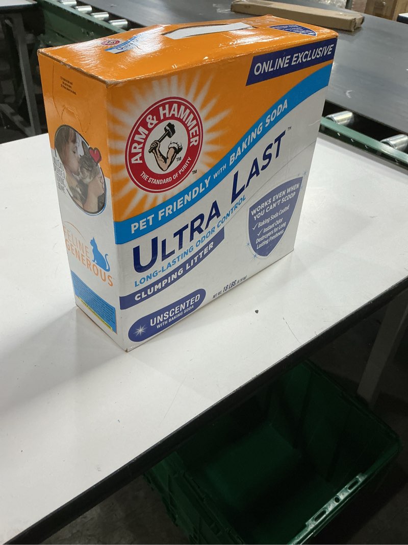 Condition photo showing New/Like New for arm & hammer ultra last clumping cat litter unscented multicat 18 lbs. pet friendly with baking soda