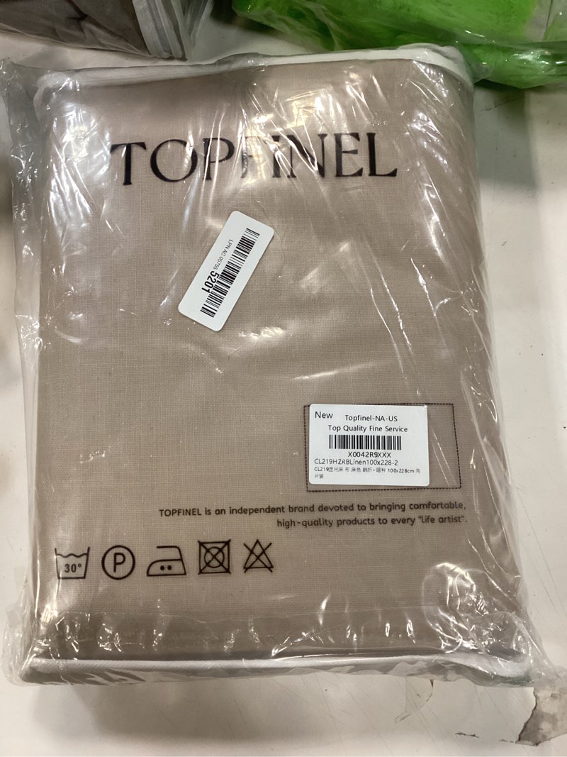Condition photo showing New/Like New for Topfinel Pinch Pleated Curtains 90 Inch Long, 100% Blackout Thermal Insulated Natural Linen Pinch Pleat Viral Drapes with Hooks Rings 2 Panel Sets, Neutral Birch Ivory 7.5FT Back Tab Window Curtains Linen 40"W x 90"L (Pack of 2)