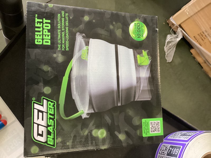 Condition photo showing New/Like New for gel blaster gellet depot - portable & collapsible ammo storage tub, fast loading nozzle & strainer - hydrates & stores 10,000 water based gellets - toy gel blasters accessories