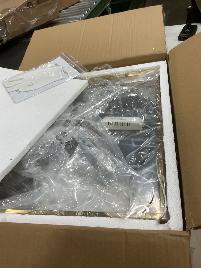 Condition photo showing Good Condition for 25" Crystal Gold Chandelier with Remote/App Control, 3 Color Temperature Light Fixture & Brightness Adjustable, Modern Flush Mount LED Ceiling Light Fixture for Living Room Kitchen Hallway Dining Room Gold Square 25 inch