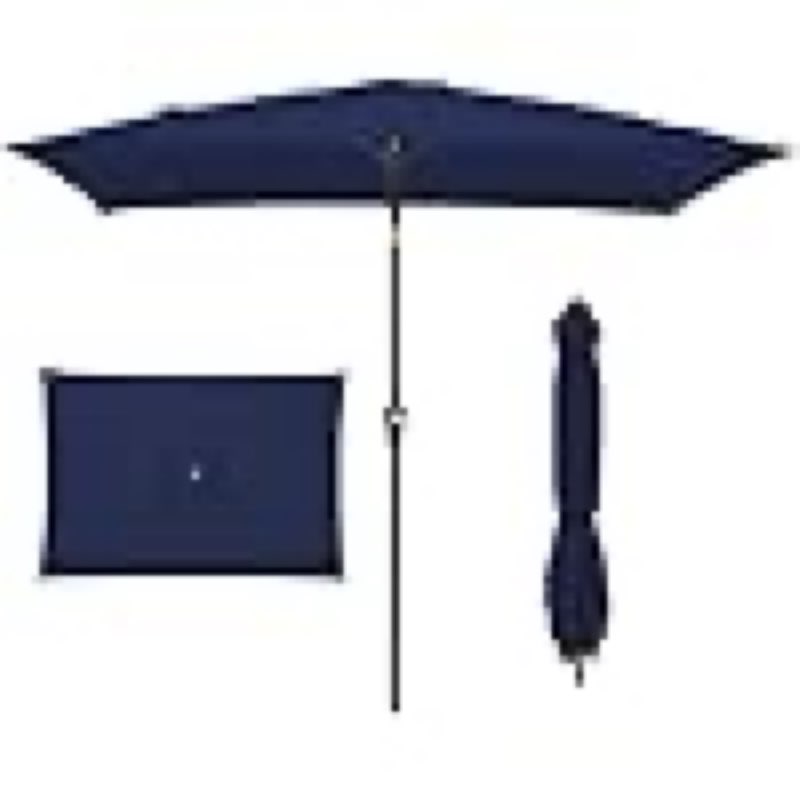 jearey 6.5x10 ft rectangular patio umbrellas rectangle outdoor umbrella with push button tilt and crank, market table umbrella 6 sturdy ribs uv protection for poolside garden backyard deck, navy