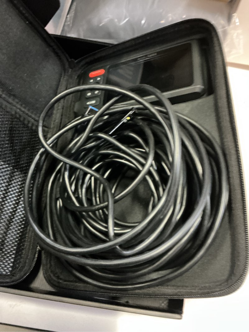 Condition photo showing Good Condition for triple lens endoscope camera with light with 50ft semi-rigid cable, depstech 5" ips screen sewer inspection camera, 1080p industrial borescope, split screen, waterproof drain pipe tool, carrying case