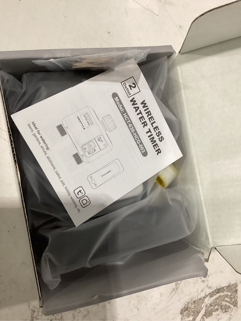 Condition photo showing New/Like New for [all-new 2027] 1700ft wifi sprinkler timer 2 zone, unistyle smart hose timers compatible alexa & google voice and app control, water timer for garden hose with auto & manual modes for garden lawn 2 outlet