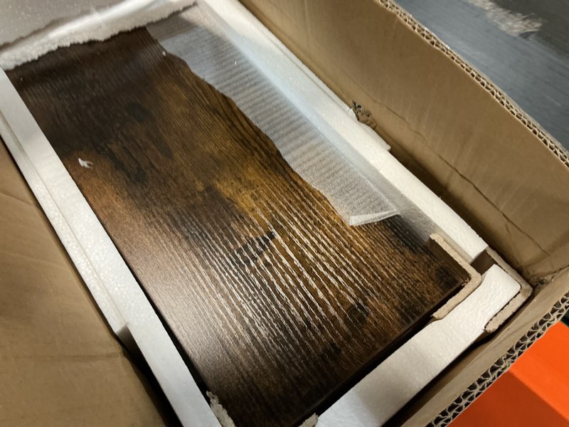 Condition photo showing Good Condition for dinzi lvj long wall shelves, 47.3inch wall mounted shelves set of 4, extra large floating storage ledges with sturdy metal brackets for living room, bathroom, bedroom, kitchen, rustic brown 47.3 inch (4 pack) rustic brown