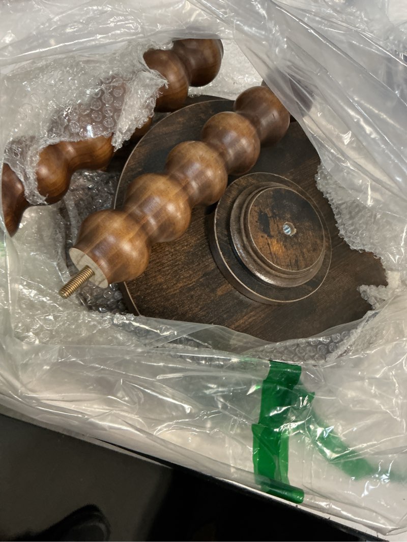 Condition photo showing Good Condition for Round Side Table, Small Drink Table for Small Spaces, Modern Accent Nightstand with Solid Wood Leg for Living Room, Bedroom, Corners, and Office (Rustic Brown)